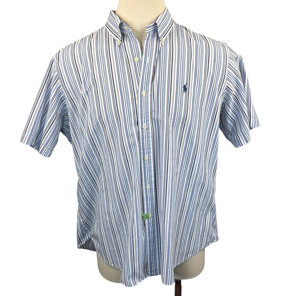 Ralph Lauren Other - Ralph Lauren Mens XXL Custom Fit Short Sleeve Button Down Blue White Stripe